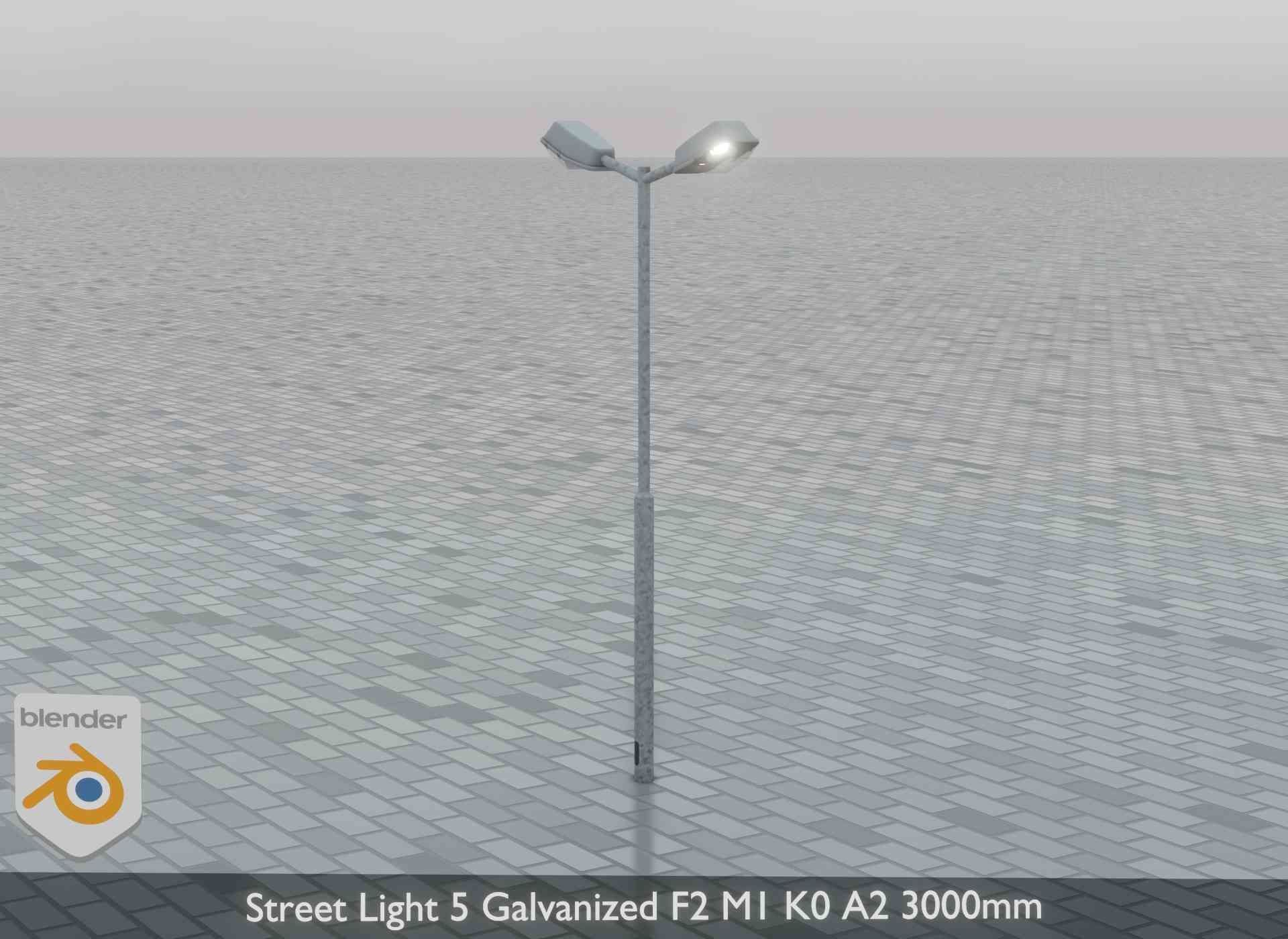 Street Light 5 Galvanized F2 M1 K0 A2 3000mm Low-poly 3D model_5