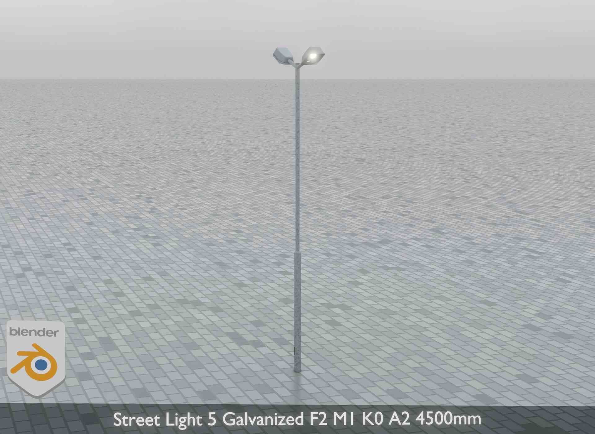 Street Light 5 Galvanized F2 M1 K0 A2 4500mm Low-poly 3D model_5