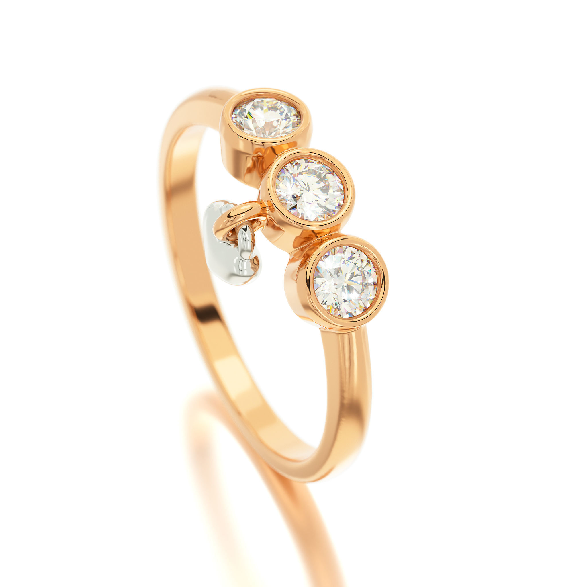 triple diamond bezel set ring with heart 3D print model_16