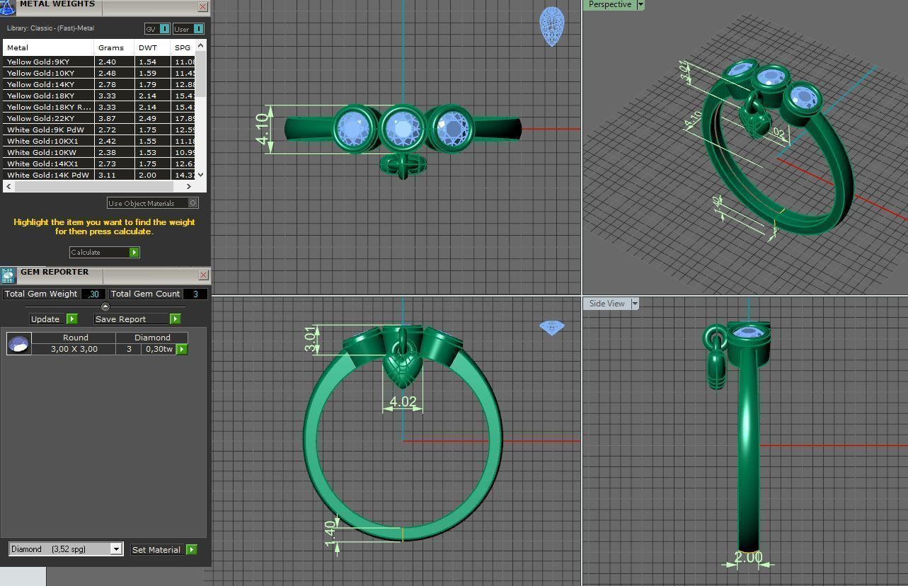 triple diamond bezel set ring with heart 3D print model_19