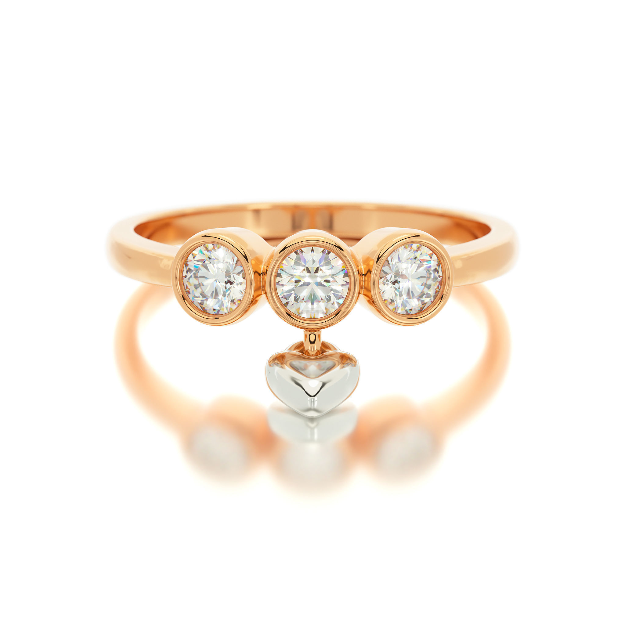 triple diamond bezel set ring with heart 3D print model_17