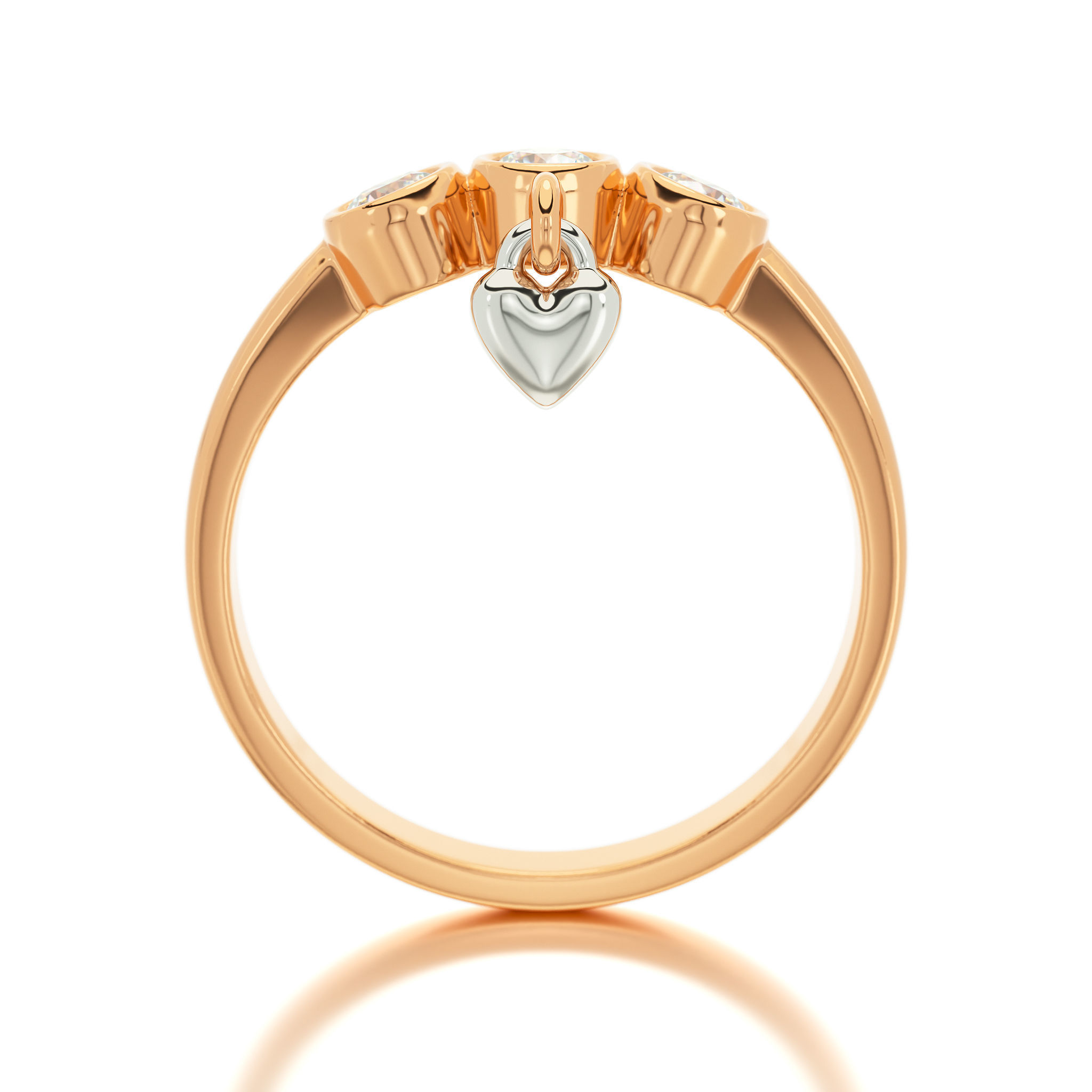 triple diamond bezel set ring with heart 3D print model_13