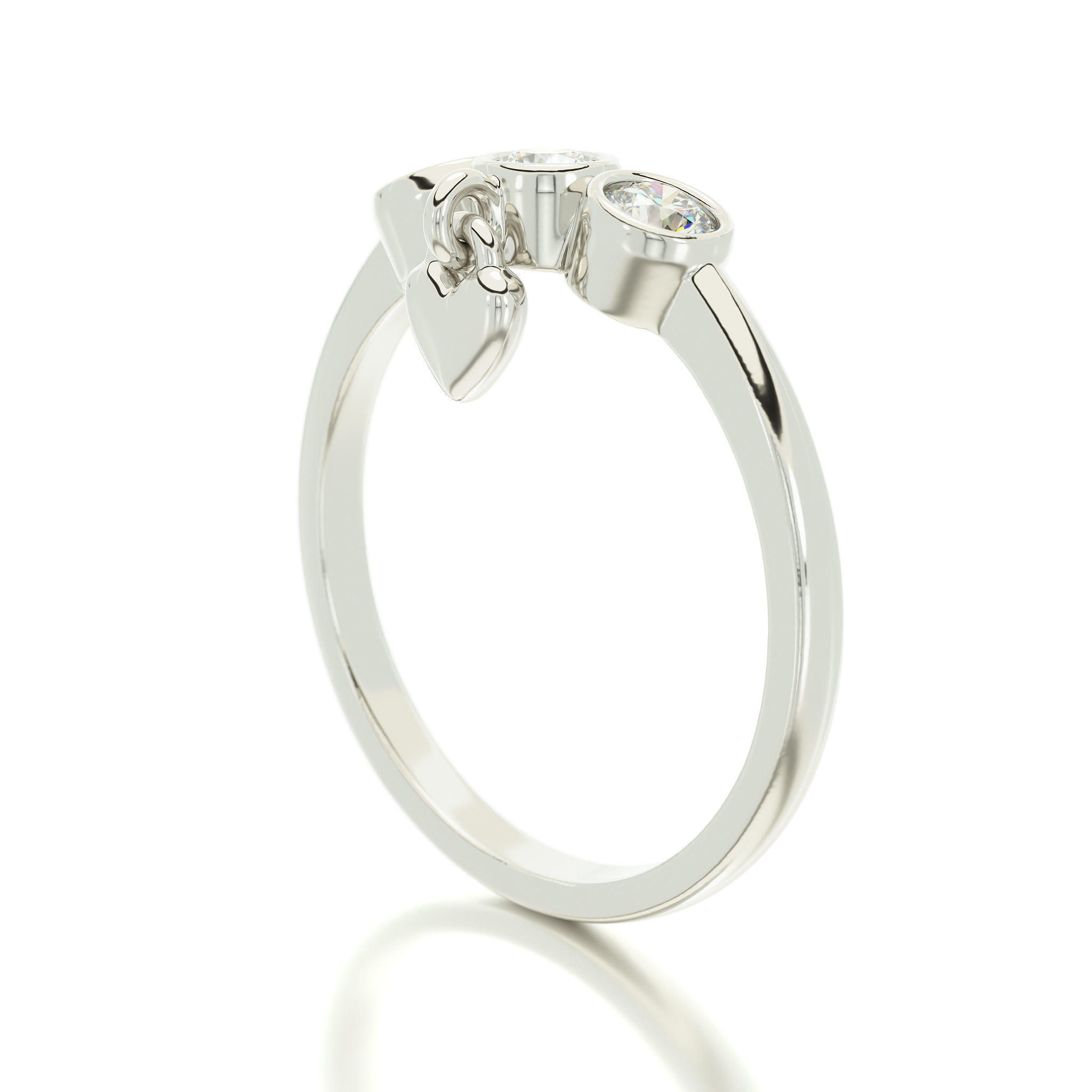 triple diamond bezel set ring with heart 3D print model_2