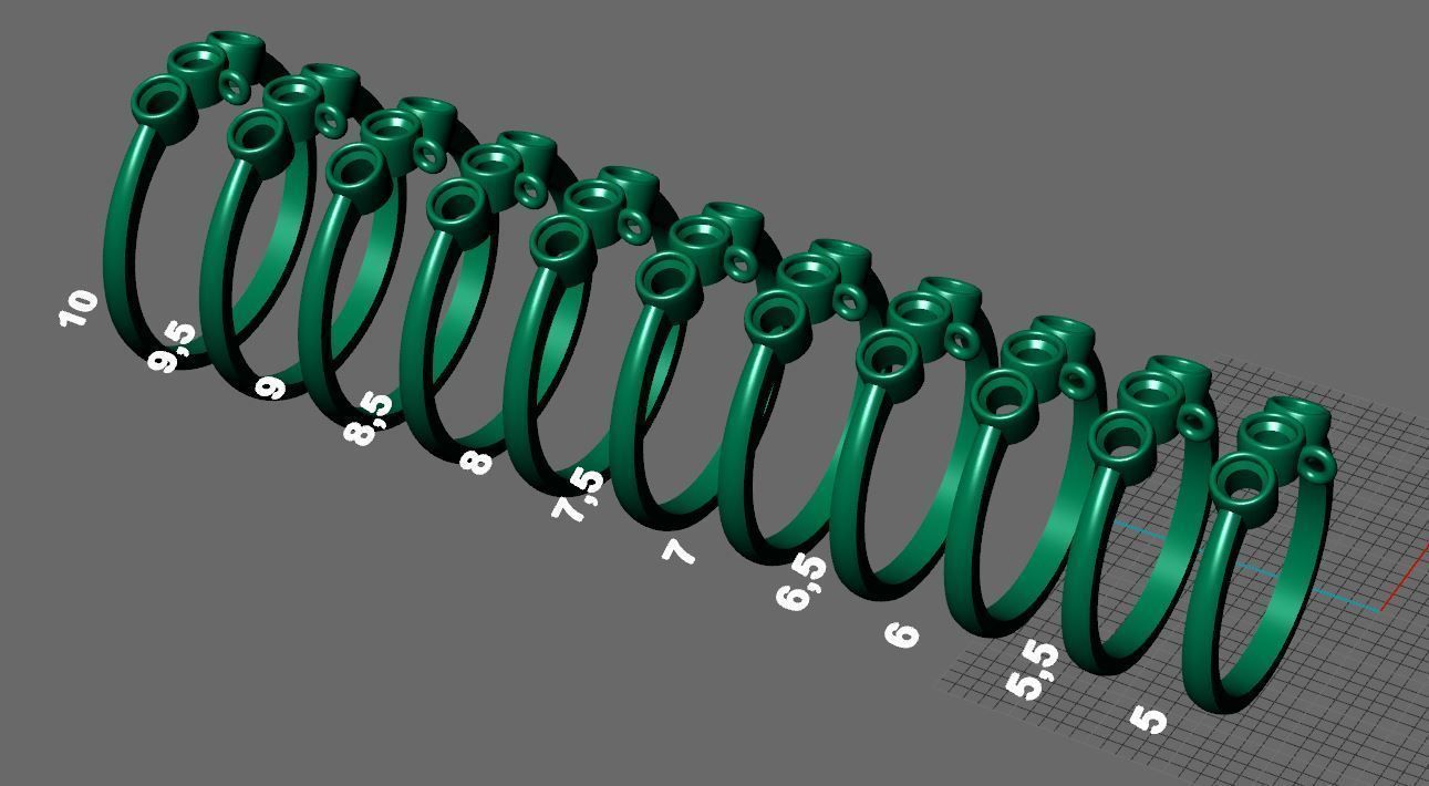 triple diamond bezel set ring with heart 3D print model_21