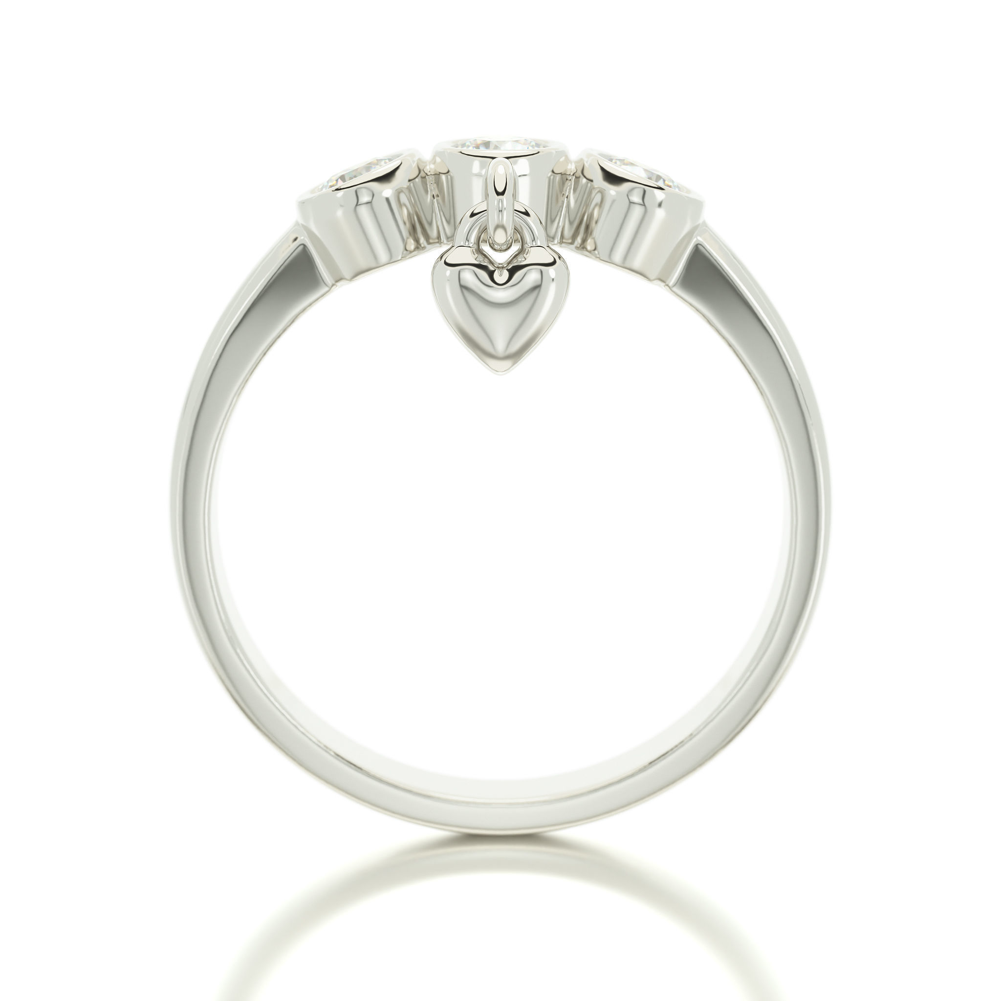 triple diamond bezel set ring with heart 3D print model_1