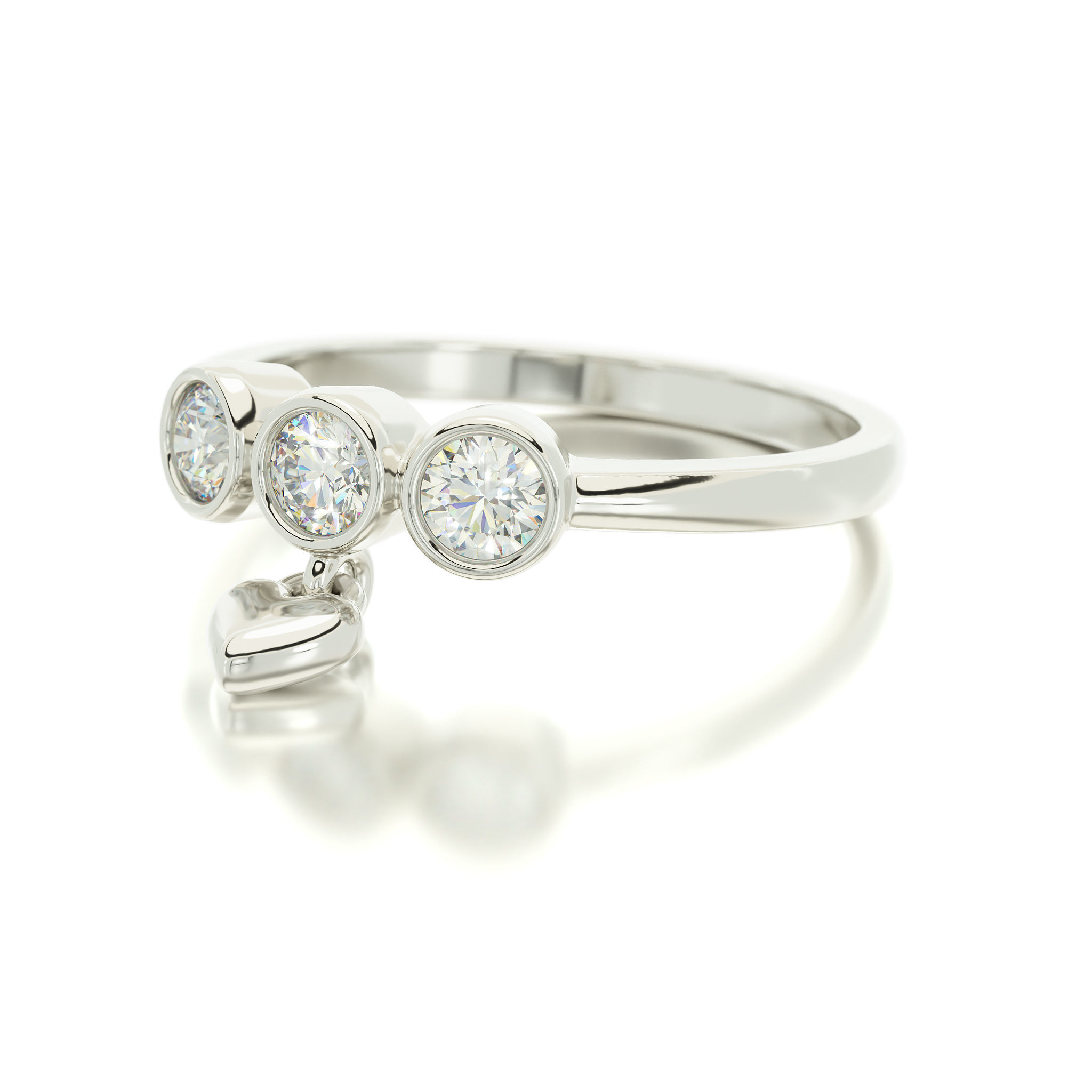 triple diamond bezel set ring with heart 3D print model_6