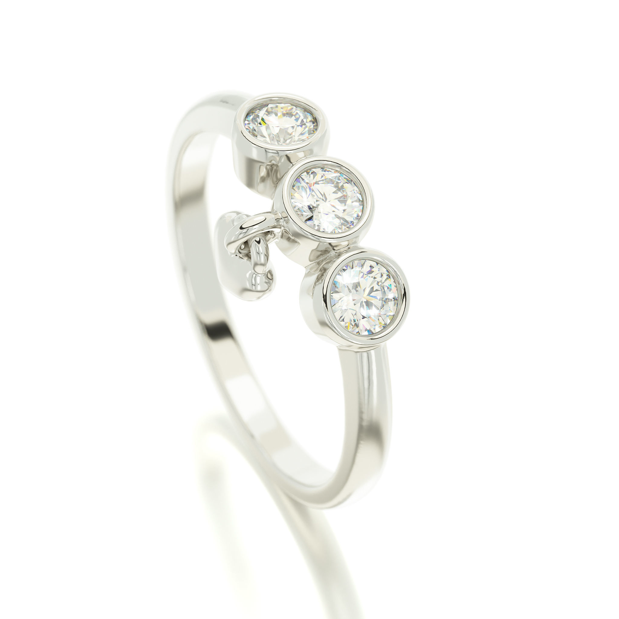 triple diamond bezel set ring with heart 3D print model_4