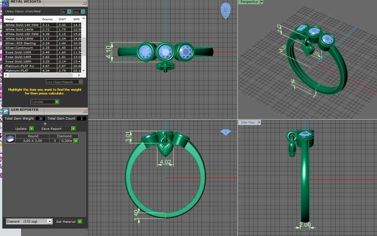 triple diamond bezel set ring with heart 3D print model_20