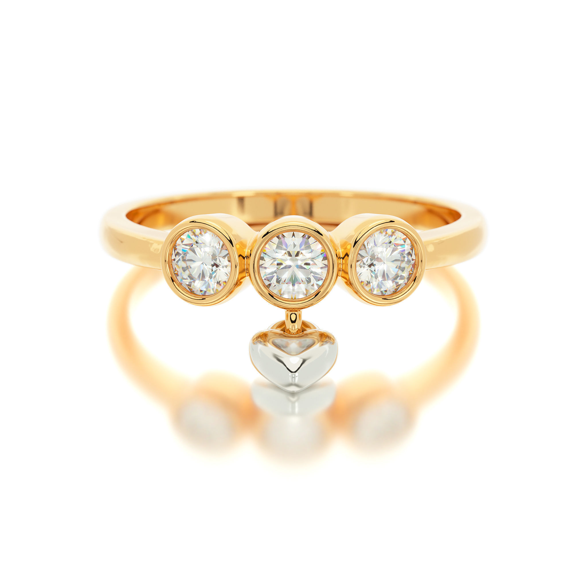 triple diamond bezel set ring with heart 3D print model_11