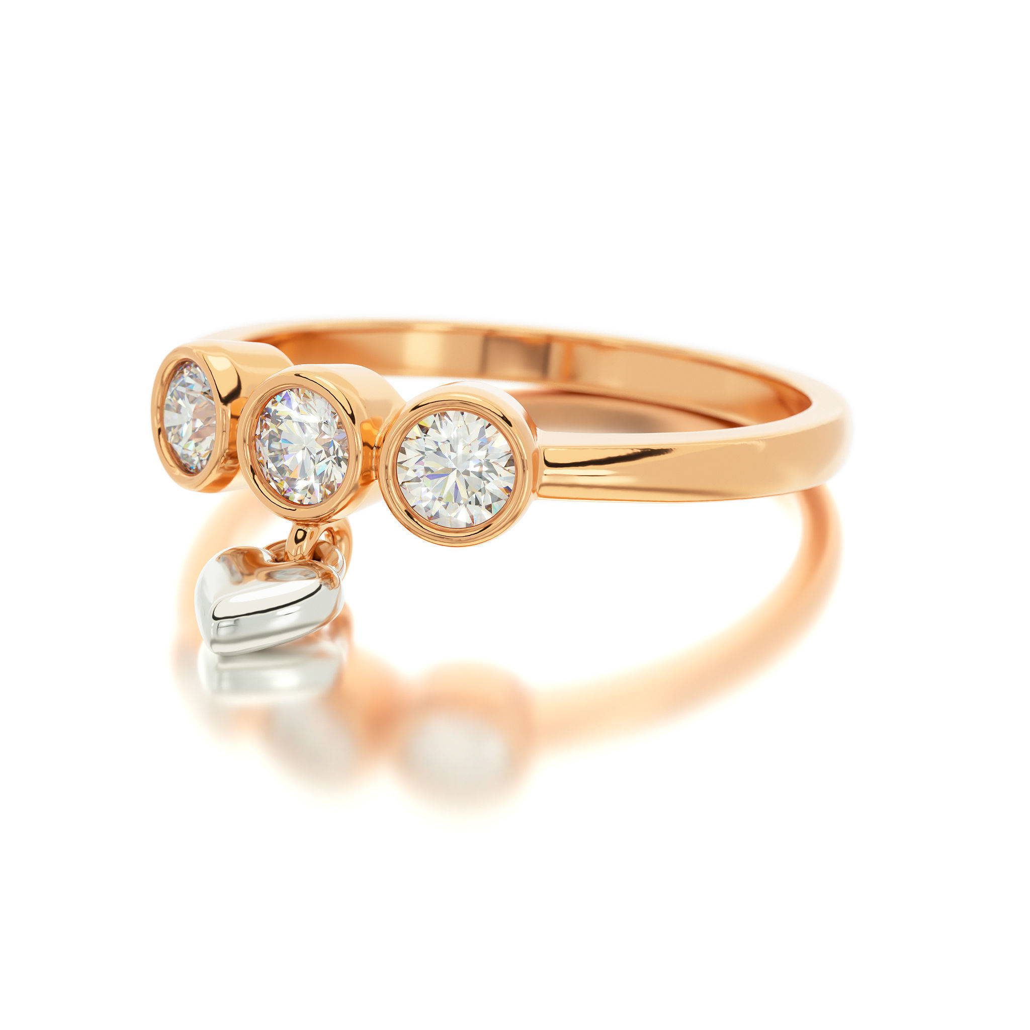 triple diamond bezel set ring with heart 3D print model_18