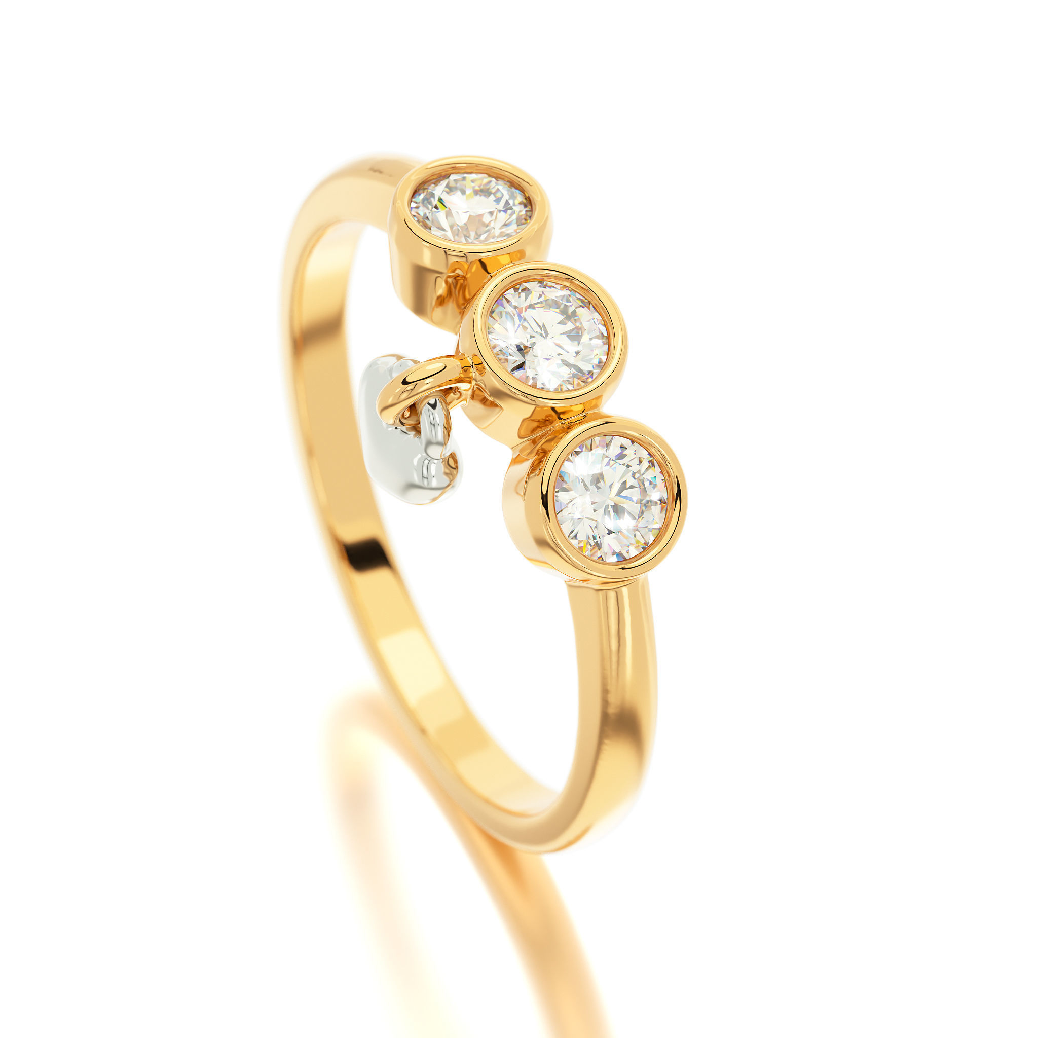 triple diamond bezel set ring with heart 3D print model_10