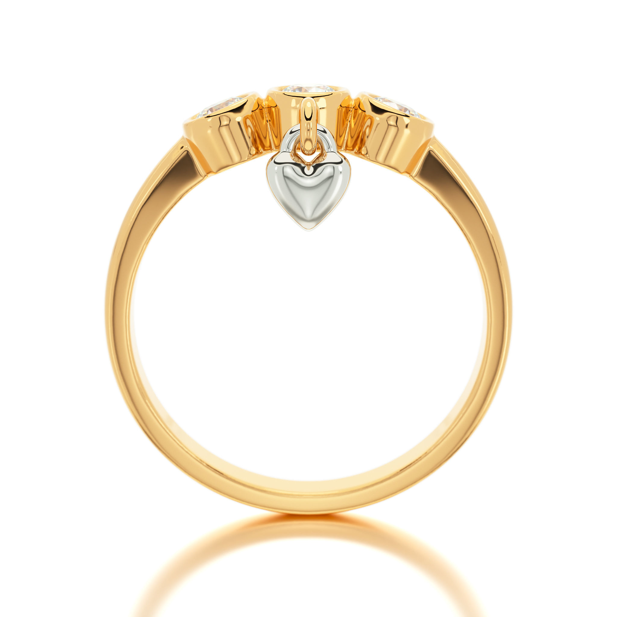 triple diamond bezel set ring with heart 3D print model_7