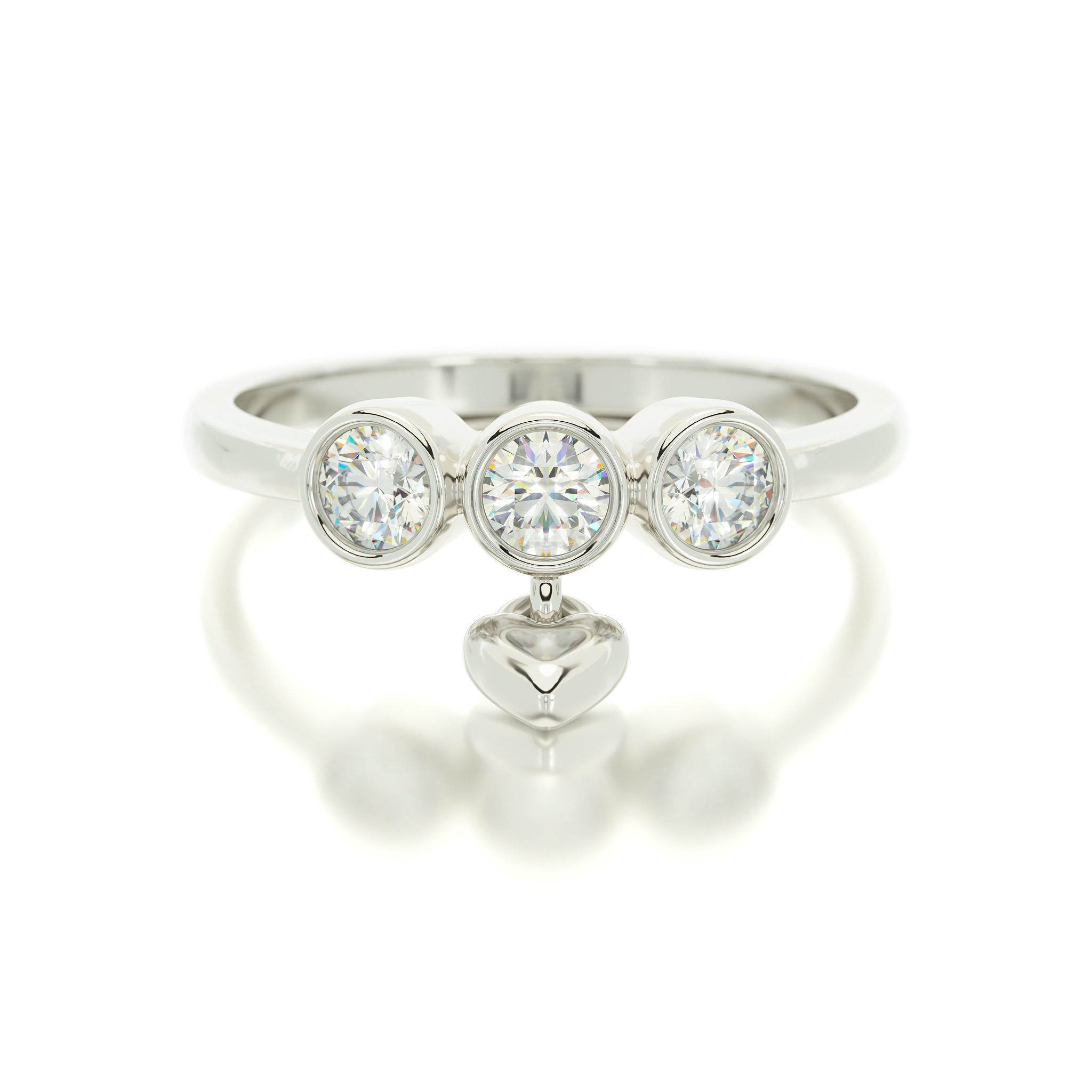 triple diamond bezel set ring with heart 3D print model_5
