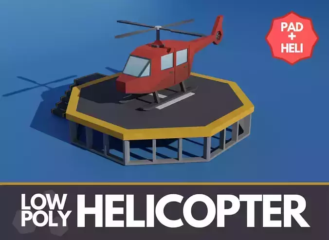 Low Poly Helicopter and Helipad Bundle  Low-poly 3D model