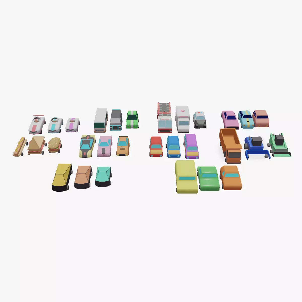 Car collection lowpoly Low-poly 3D model