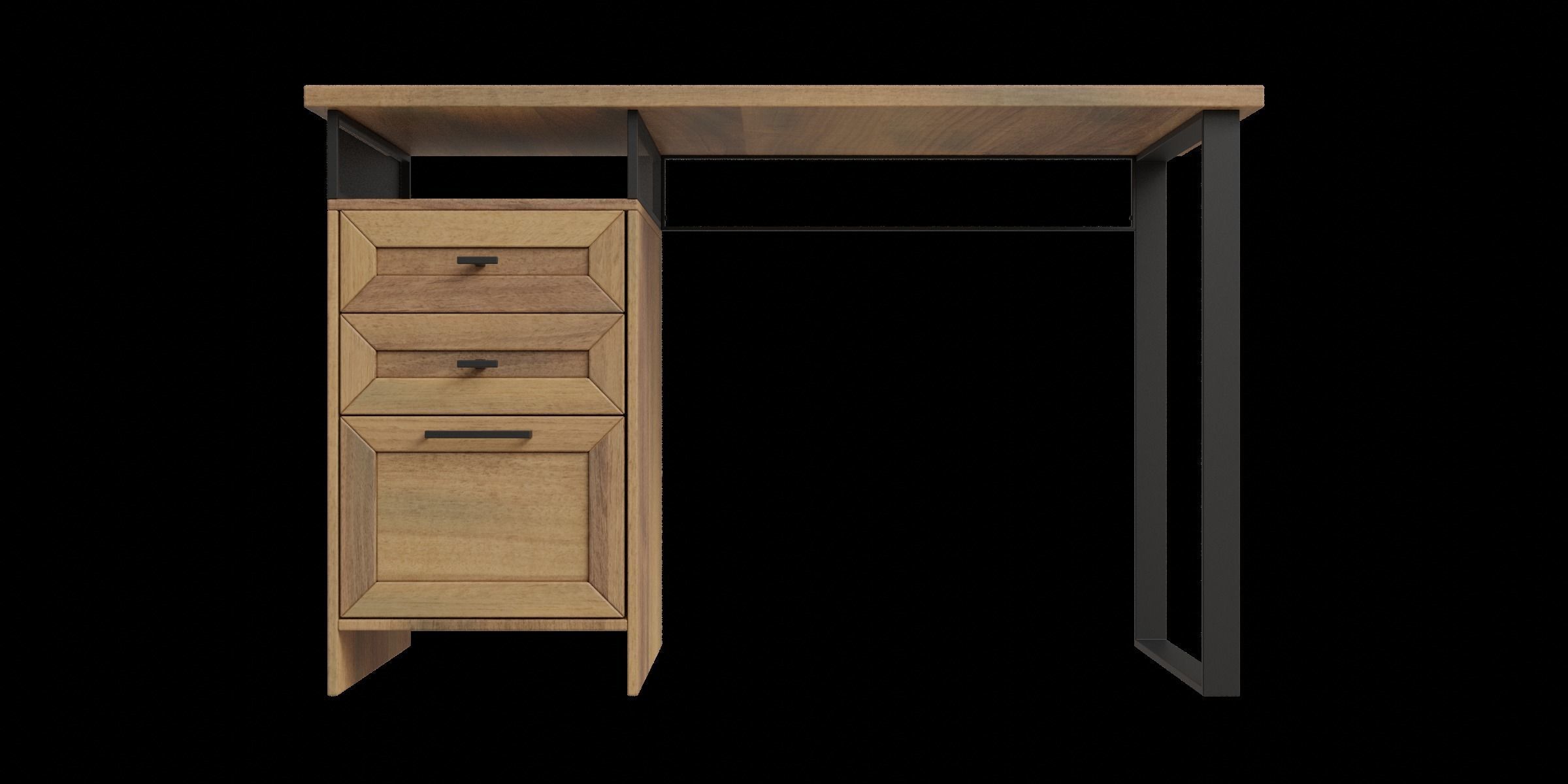 Metal And Wood 3 Drawer Writing Desk 3D model_3