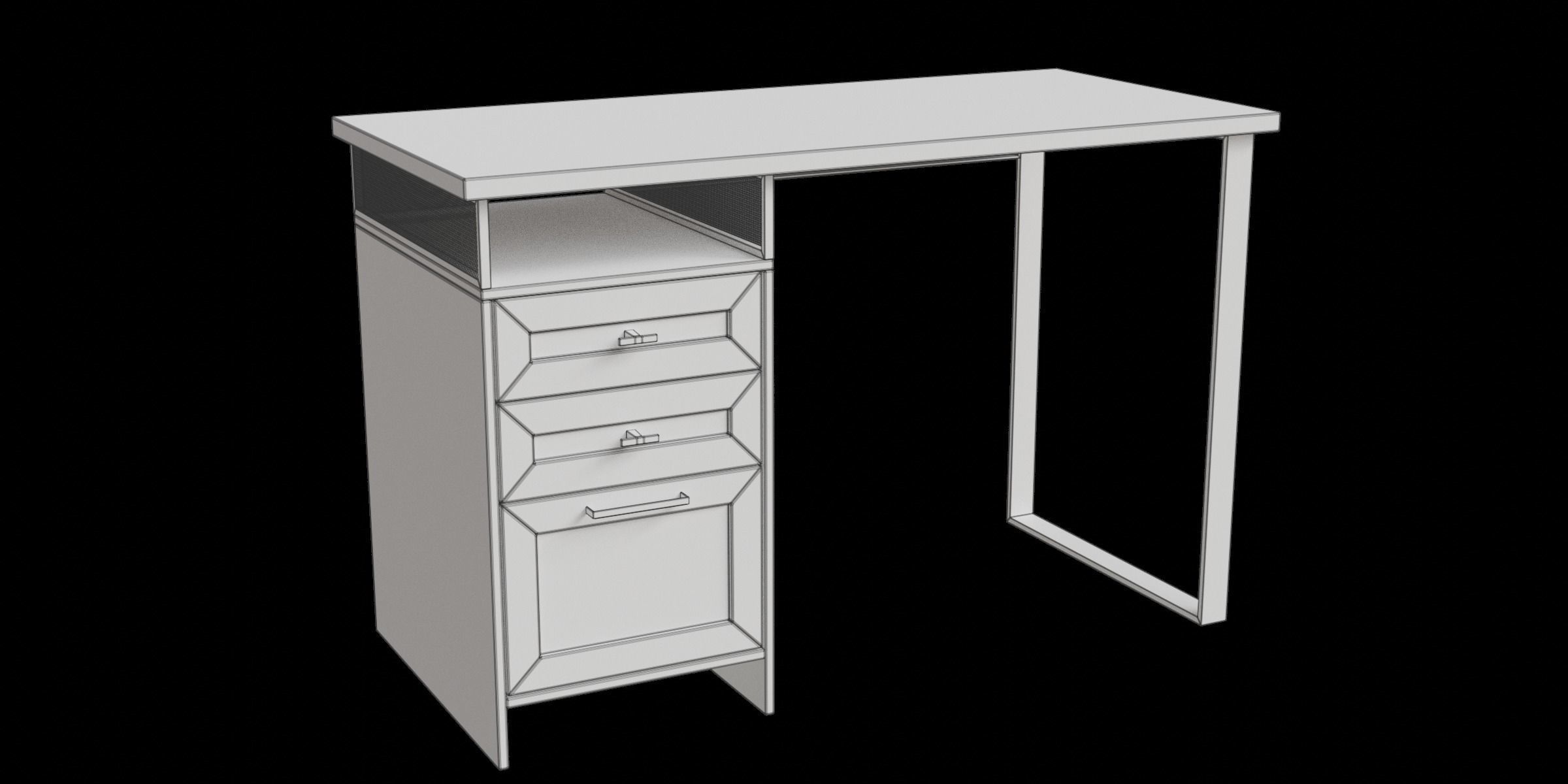 Metal And Wood 3 Drawer Writing Desk 3D model_2