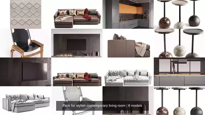 Ready Pack for Stylish Contemporary Living Room 3D Model Collection