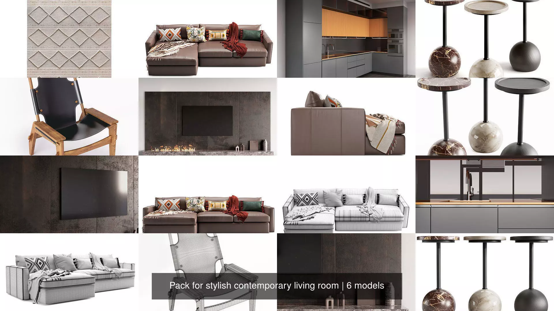 Ready Pack for Stylish Contemporary Living Room 3D Model Collection_0