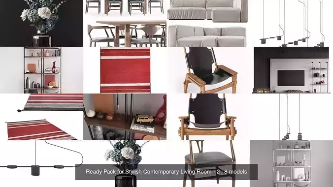 Ready Pack for Stylish Contemporary Living Room - 2 3D Model Collection