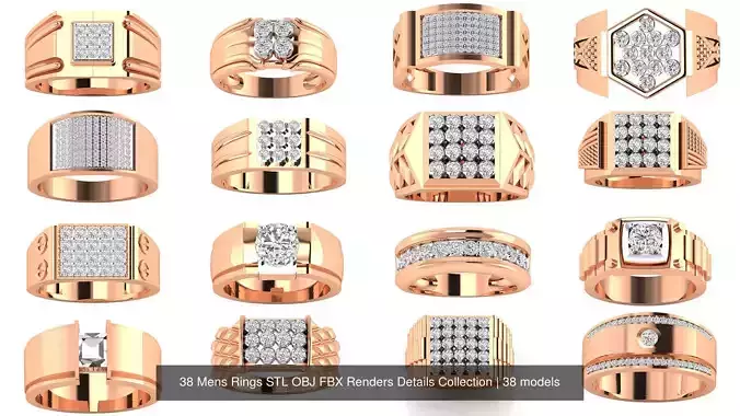 38 Mens Rings STL OBJ FBX Renders Details Collection 