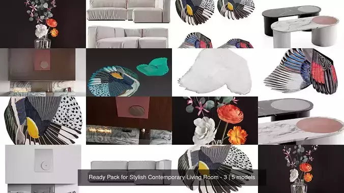 Ready Pack for Stylish Contemporary Living Room - 3 3D Model Collection
