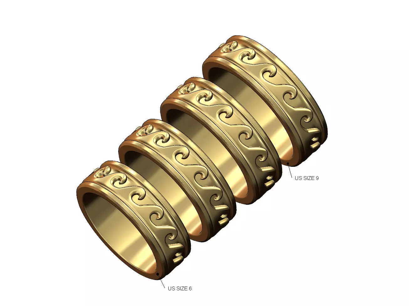 Wave pattern fashion band US sizes 6to9 3D print model