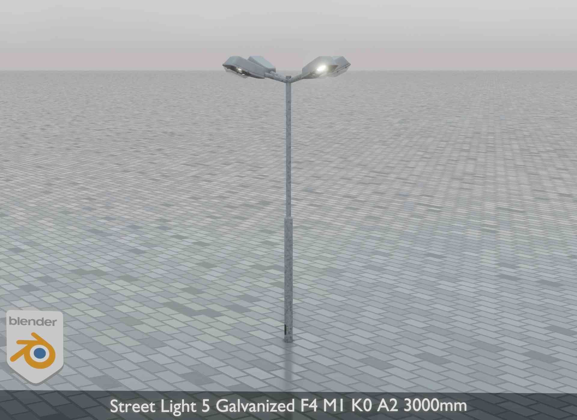 Street Light 5 Galvanized F4 M1 K0 A2 3000mm Low-poly 3D model_5