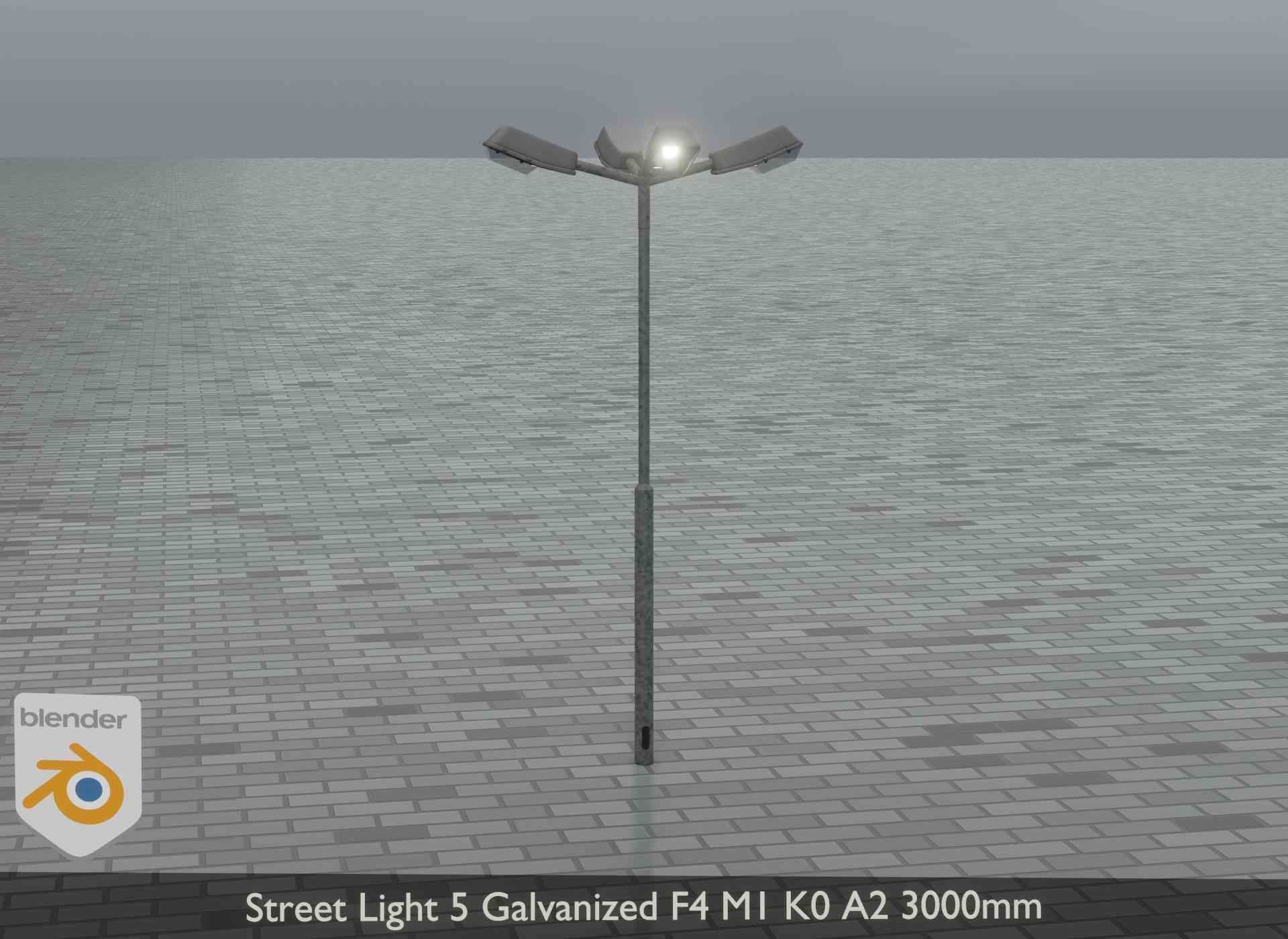 Street Light 5 Galvanized F4 M1 K0 A2 3000mm Low-poly 3D model_13