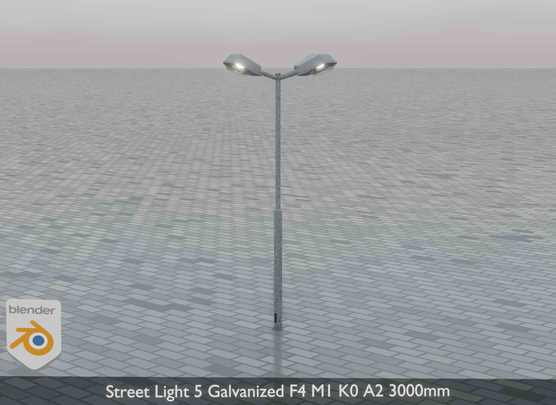 Street Light 5 Galvanized F4 M1 K0 A2 3000mm Low-poly 3D model_4