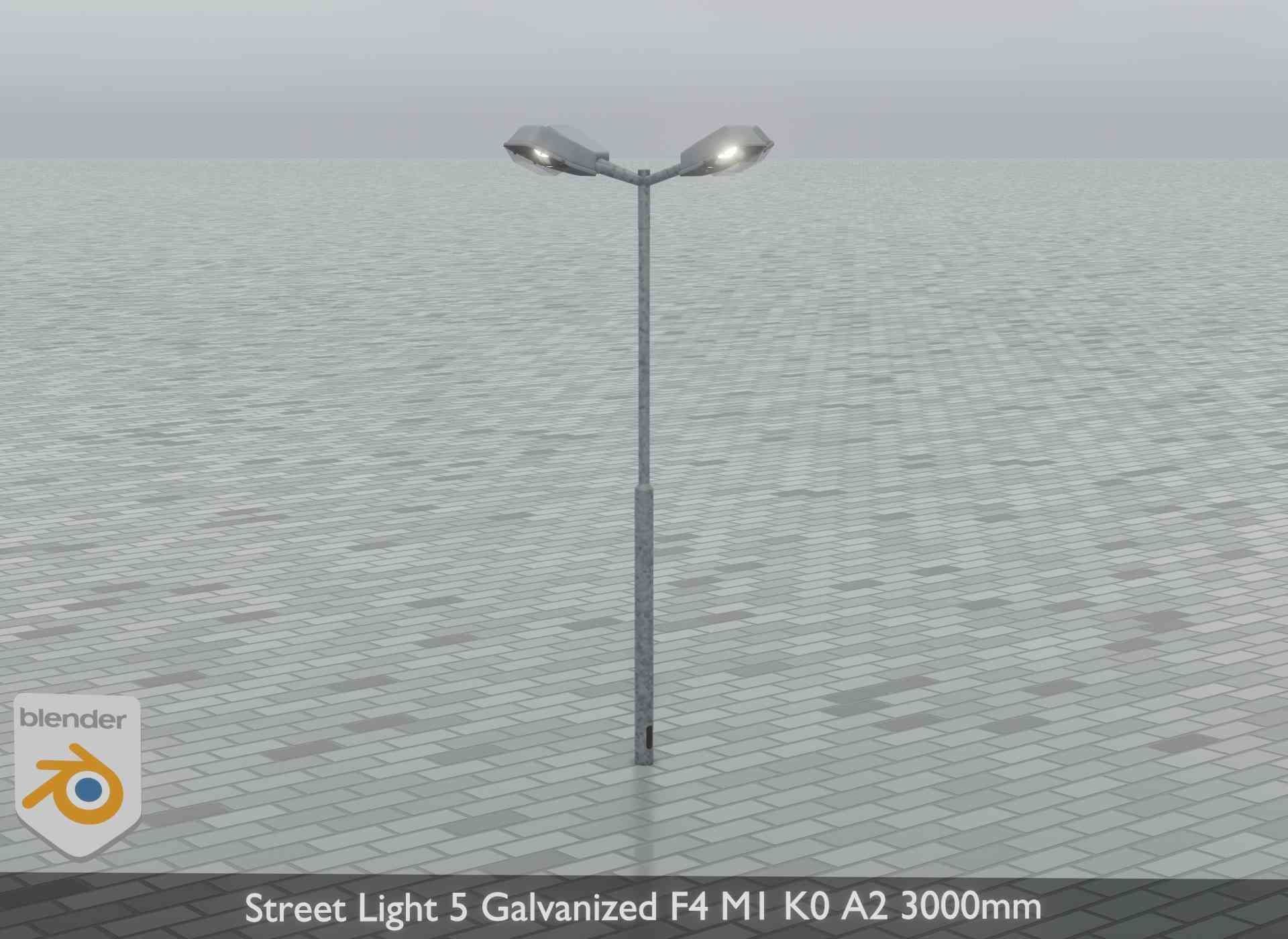 Street Light 5 Galvanized F4 M1 K0 A2 3000mm Low-poly 3D model_11