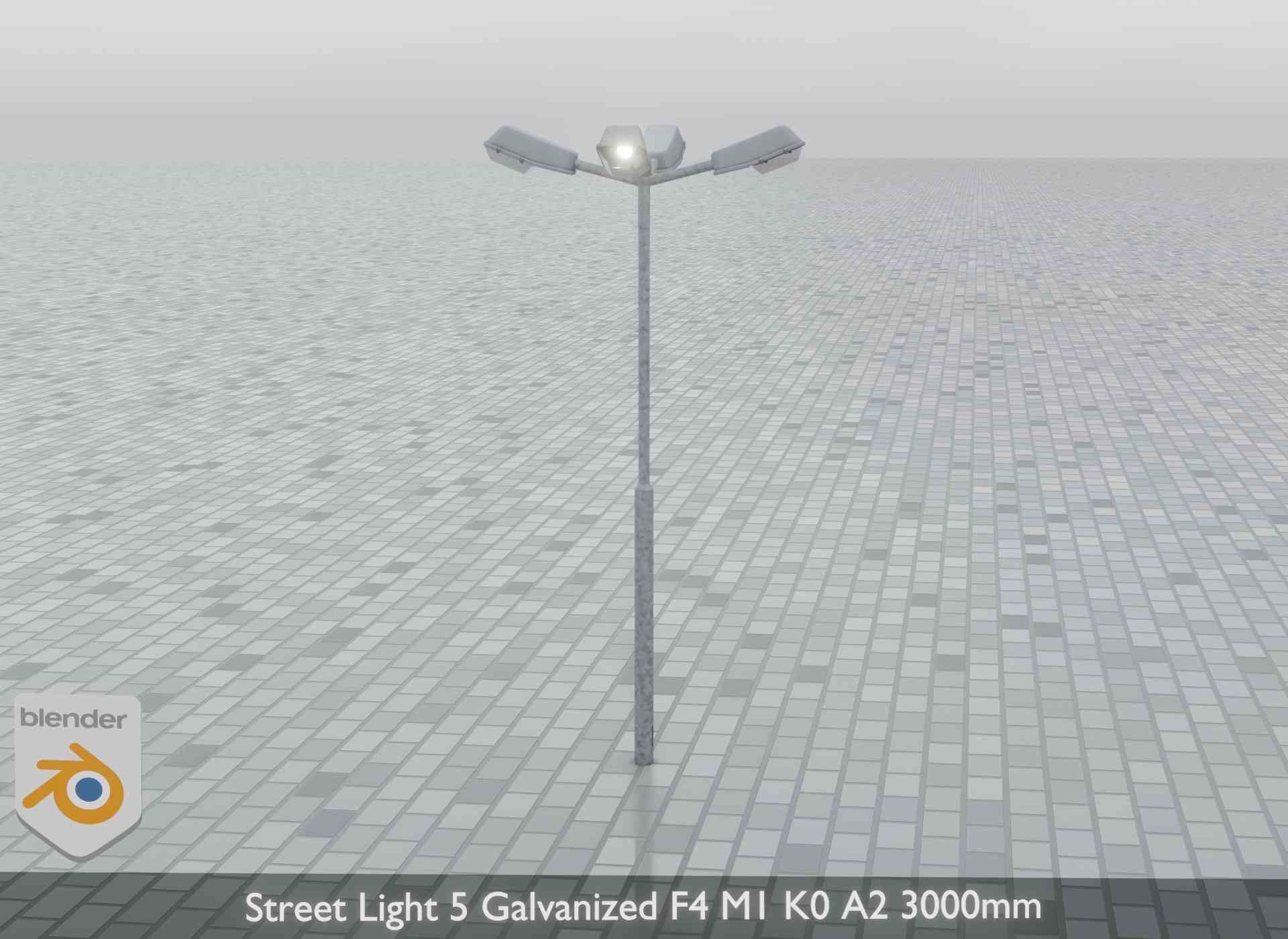 Street Light 5 Galvanized F4 M1 K0 A2 3000mm Low-poly 3D model_8
