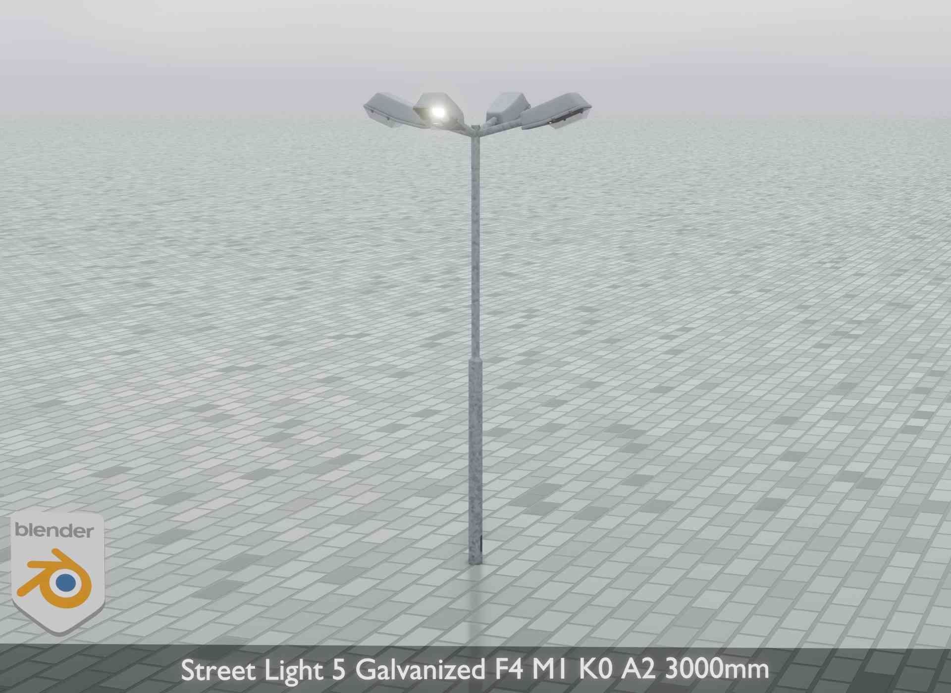 Street Light 5 Galvanized F4 M1 K0 A2 3000mm Low-poly 3D model_9