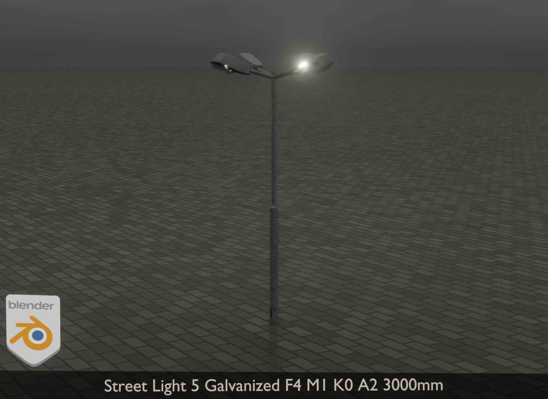 Street Light 5 Galvanized F4 M1 K0 A2 3000mm Low-poly 3D model_17