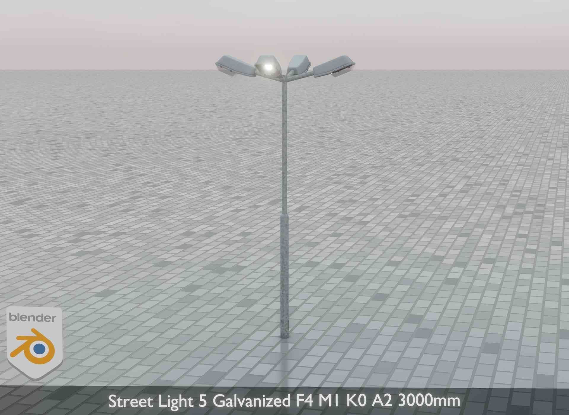 Street Light 5 Galvanized F4 M1 K0 A2 3000mm Low-poly 3D model_46