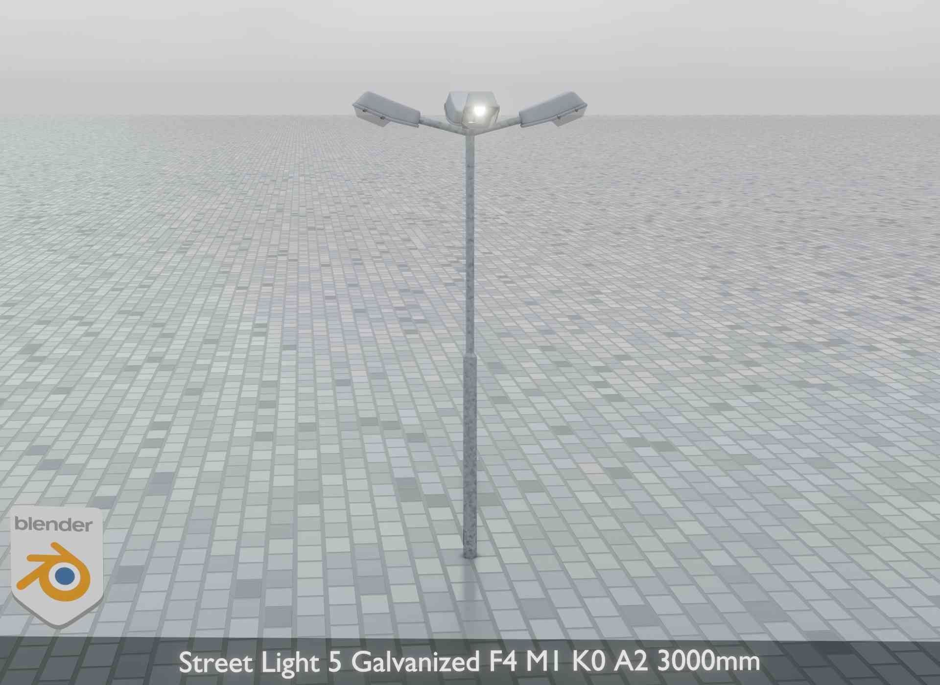 Street Light 5 Galvanized F4 M1 K0 A2 3000mm Low-poly 3D model_7