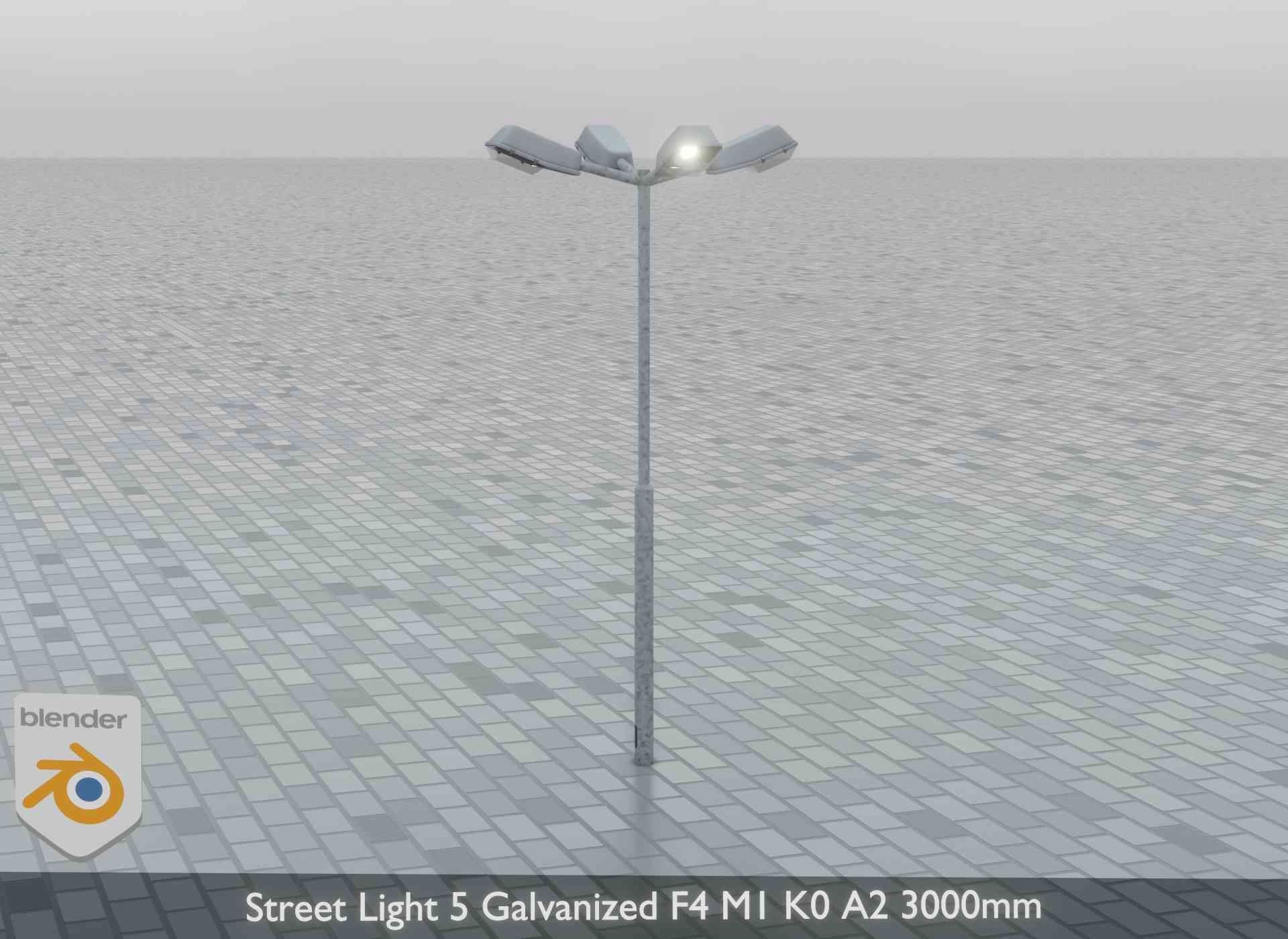 Street Light 5 Galvanized F4 M1 K0 A2 3000mm Low-poly 3D model_6