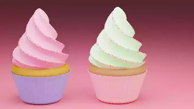 two colorful cupcakes and look delicious on background 3d render