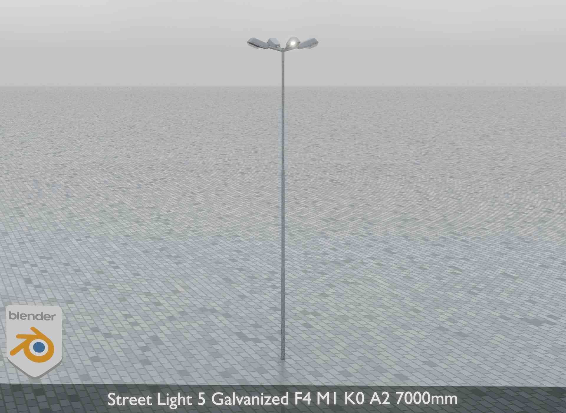 Street Light 5 Galvanized F4 M1 K0 A2 7000mm Low-poly 3D model_5