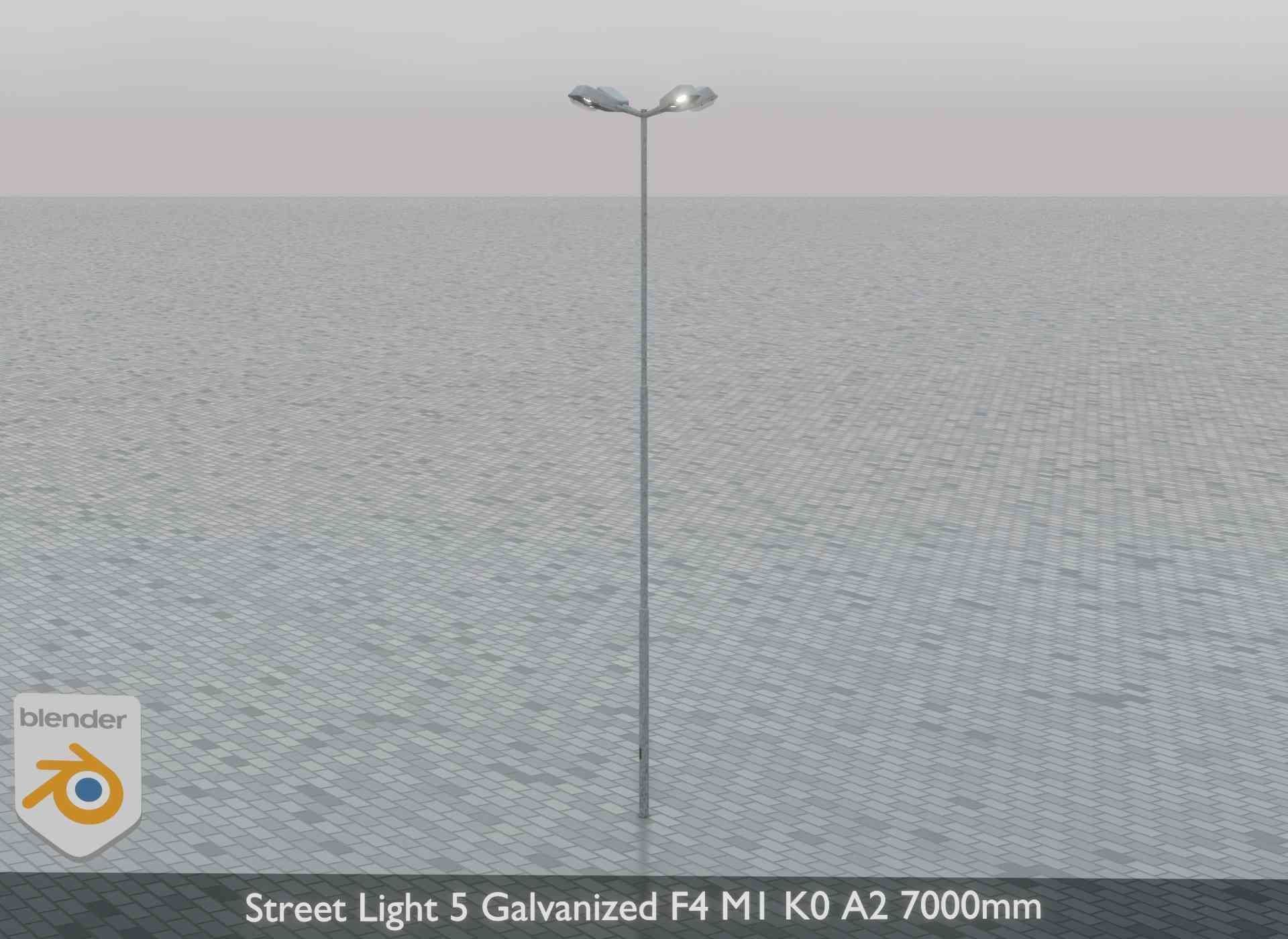 Street Light 5 Galvanized F4 M1 K0 A2 7000mm Low-poly 3D model_4