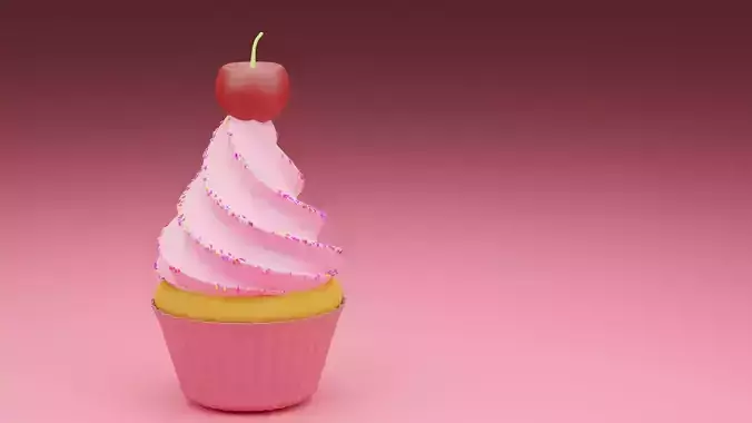 sweet cupcake with a cherry on background 3d render