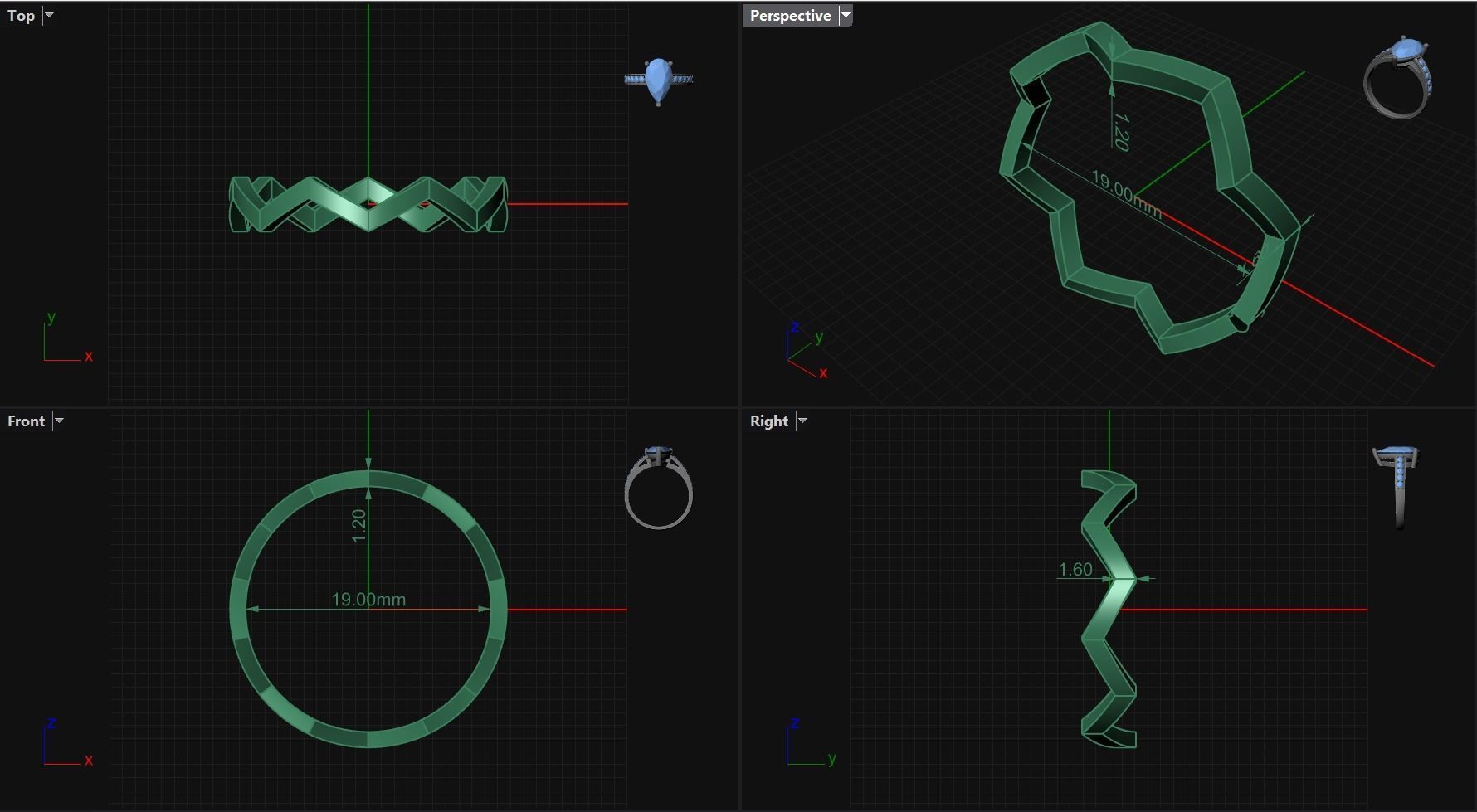 Zig Zag Ring main size 19mm 3D print model_5