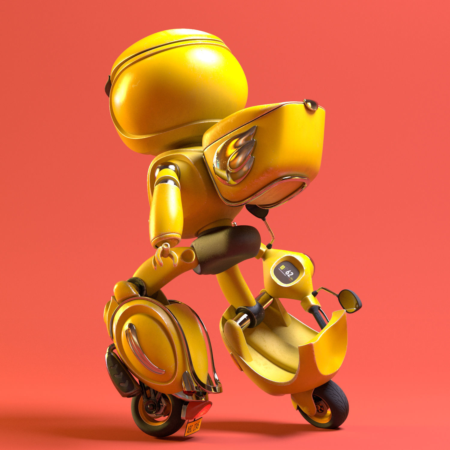 Robot character transformer scooter classic scifi rigged in maya Low-poly 3D model_5