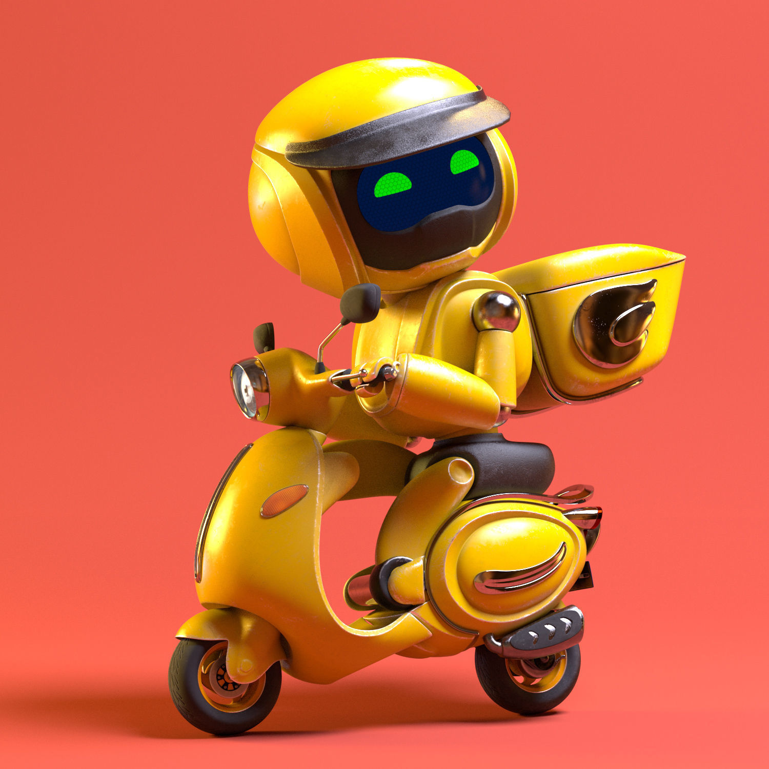 Robot character transformer scooter classic scifi rigged in maya Low-poly 3D model_9