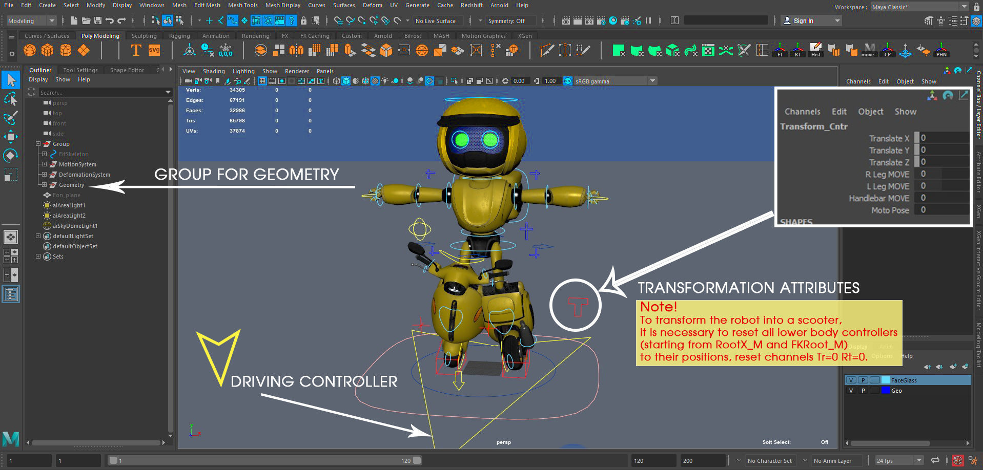 Robot character transformer scooter classic scifi rigged in maya Low-poly 3D model_16