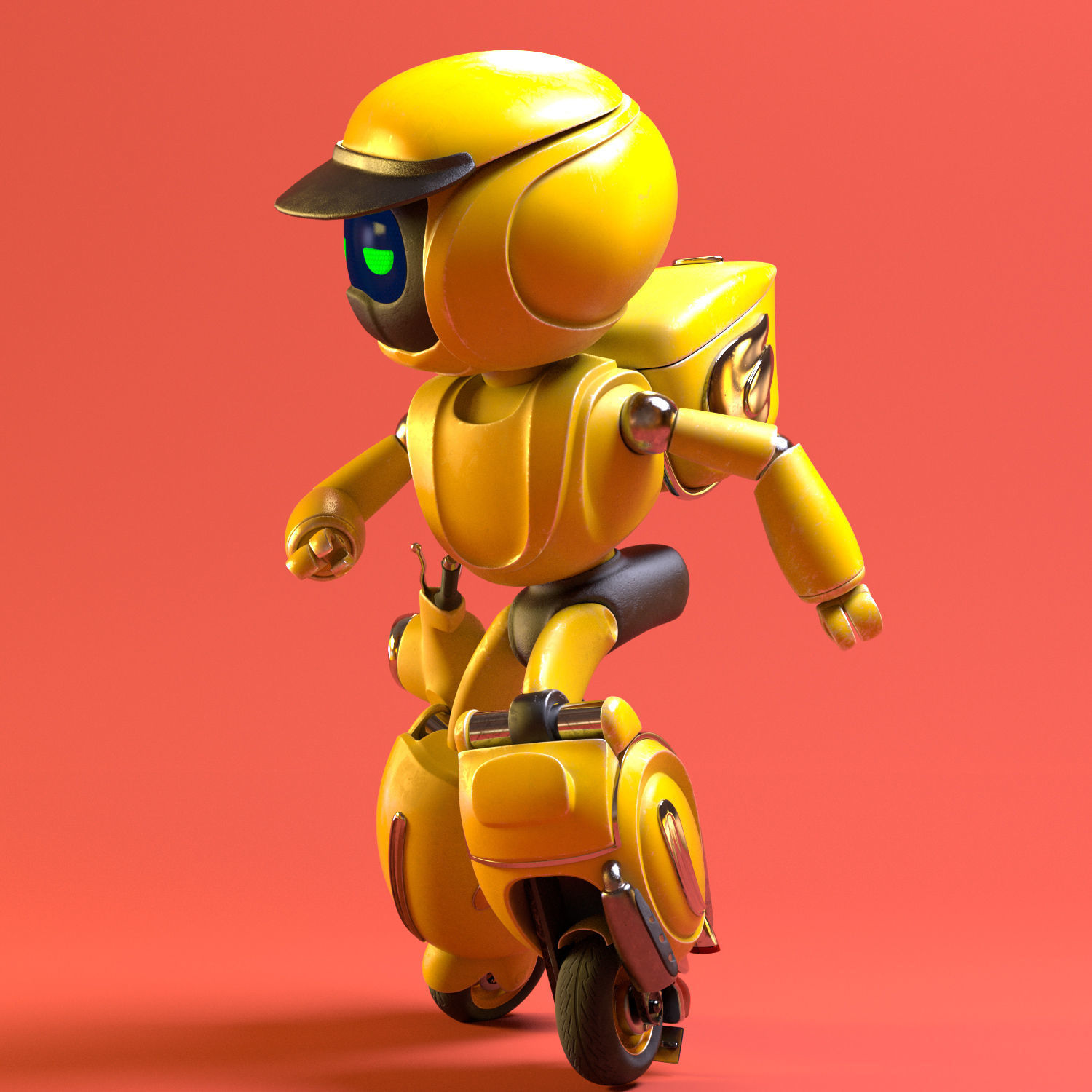 Robot character transformer scooter classic scifi rigged in maya Low-poly 3D model_4