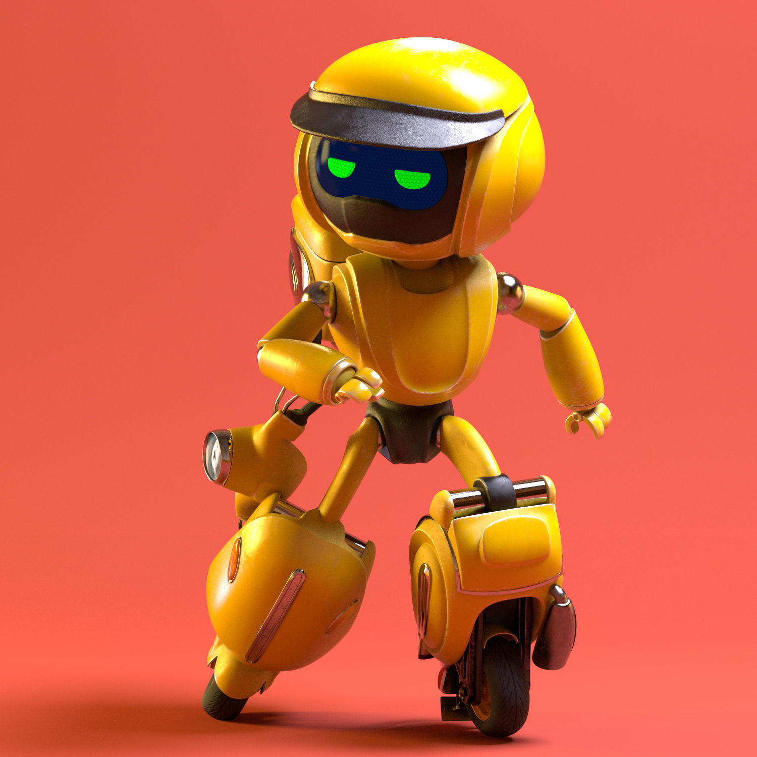Robot character transformer scooter classic scifi rigged in maya Low-poly 3D model_3