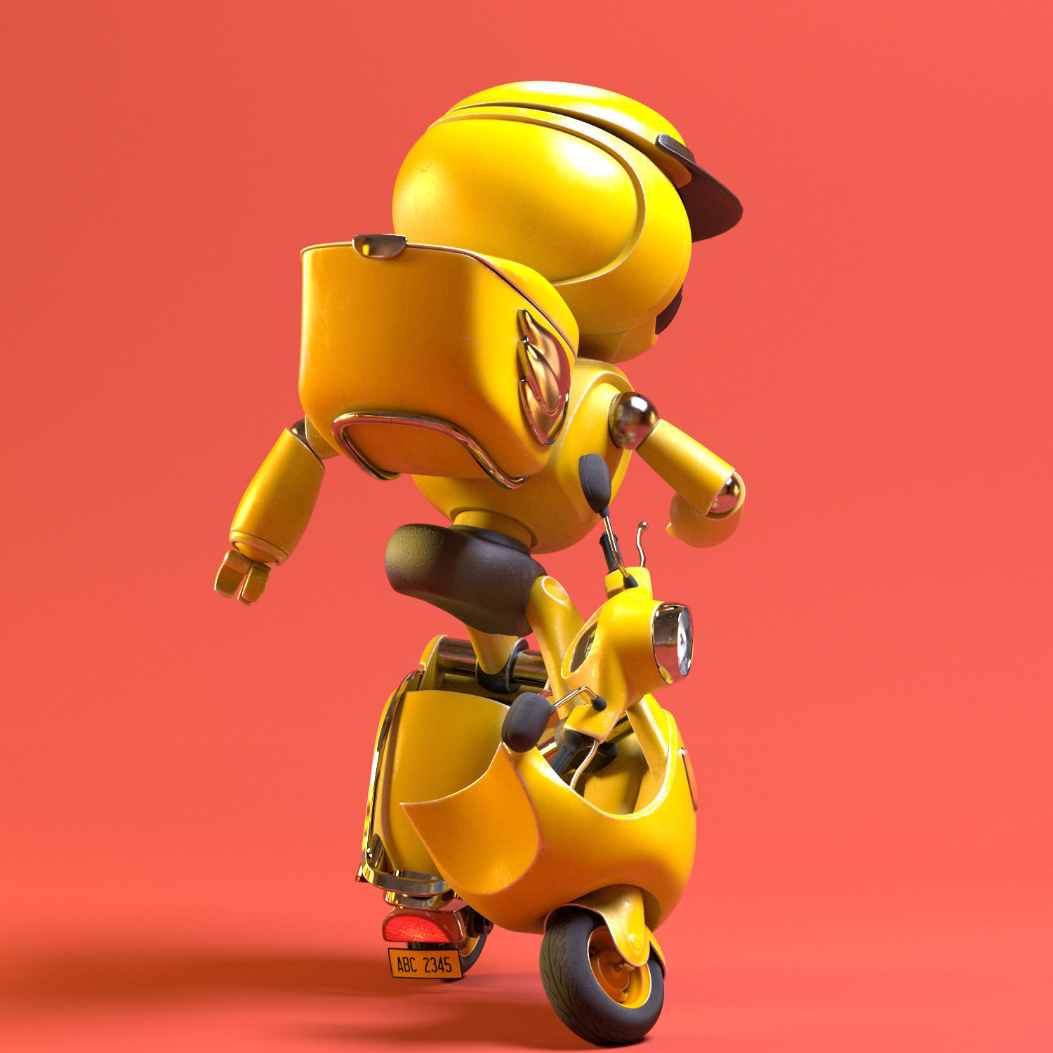 Robot character transformer scooter classic scifi rigged in maya Low-poly 3D model_7
