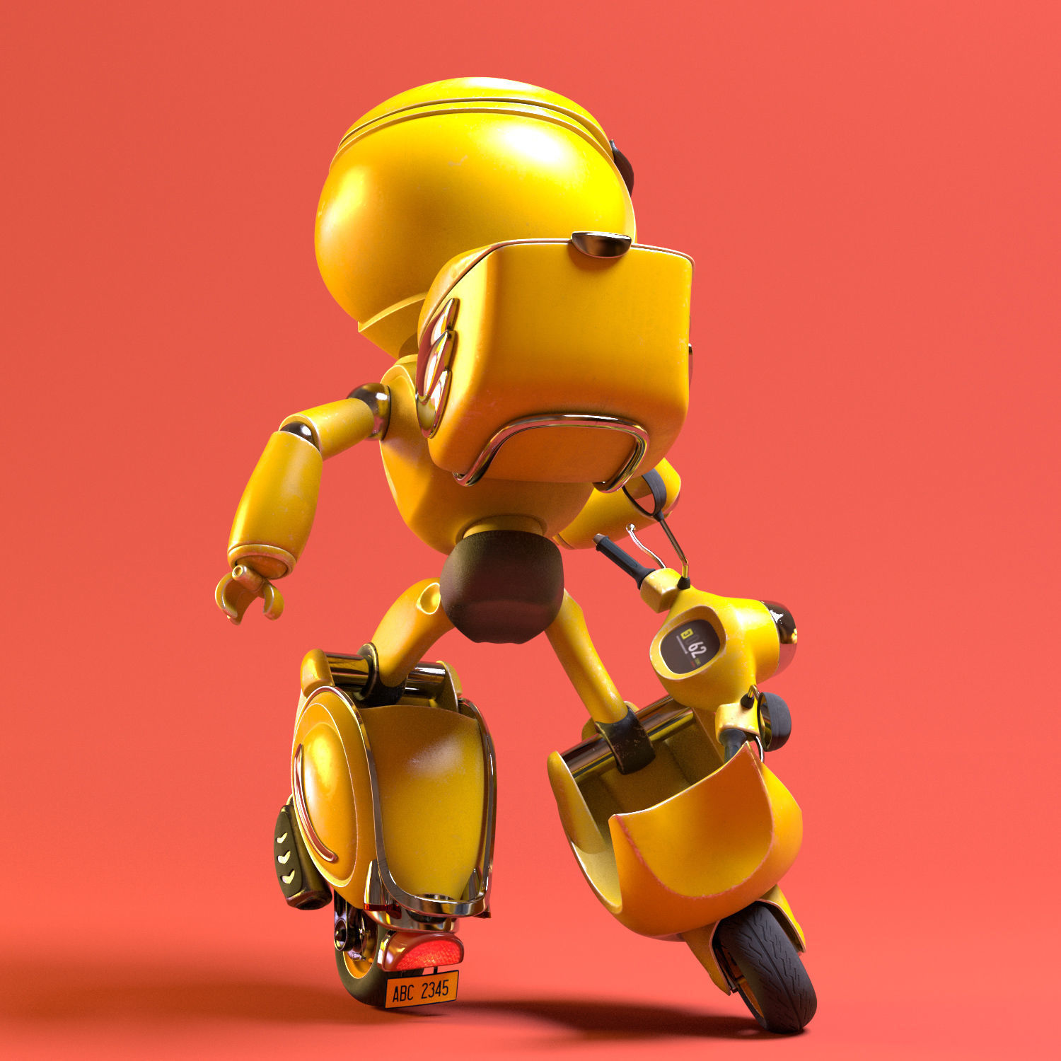 Robot character transformer scooter classic scifi rigged in maya Low-poly 3D model_6