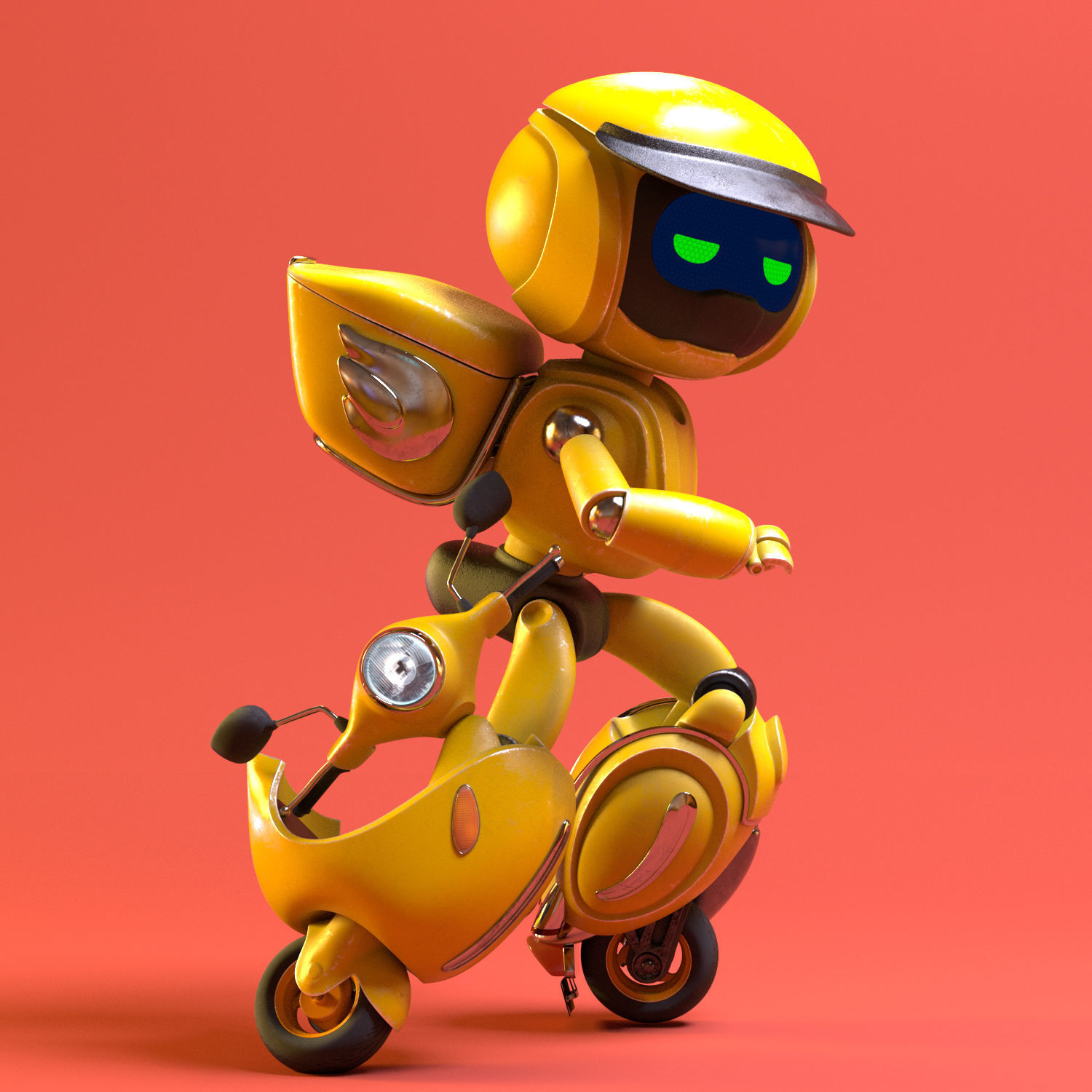 Robot character transformer scooter classic scifi rigged in maya Low-poly 3D model_8